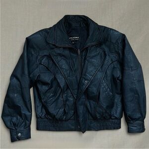 Vintage oversized dolman sleeve leather bomber biker moto jacket